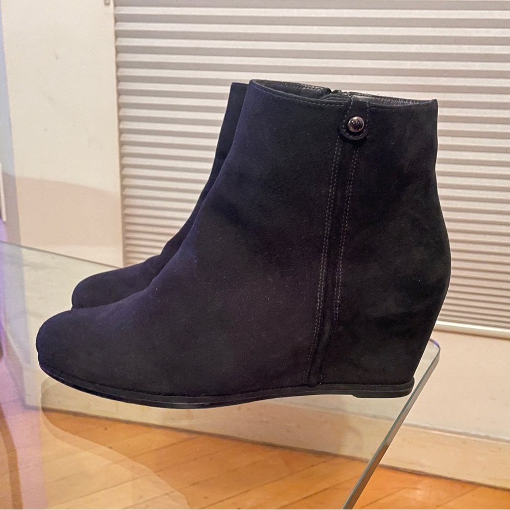 Stuart Weitzman Black Suede Wedge Booties